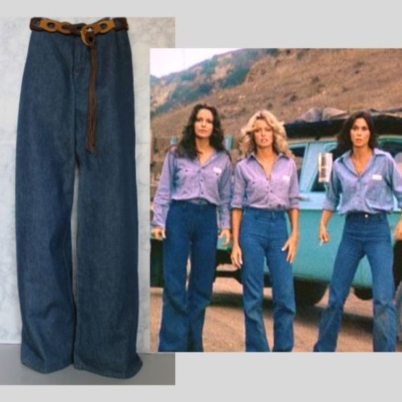 VINTAGE 70s HUGE WIDE LEG INDIGO HIGH WAIST JEANS - Picture 3 of 8